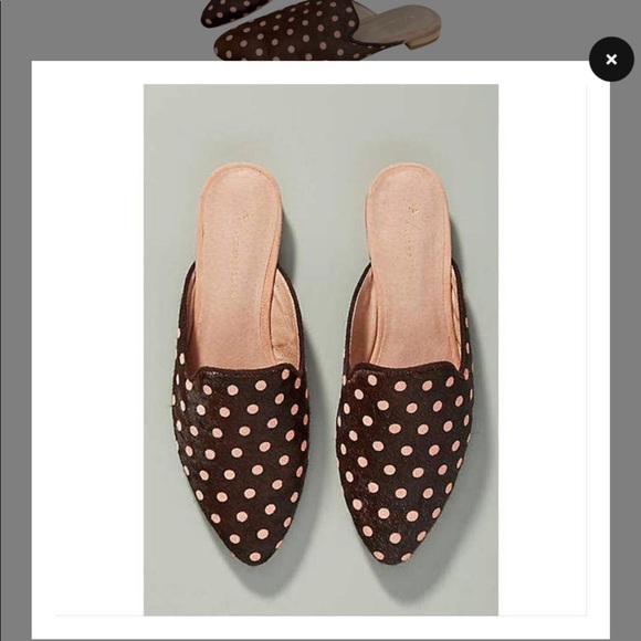 NIB Brown + Pink Pony Hair Polka Dot Slides / Smoking Slippers / Mules - Picture 3 of 12